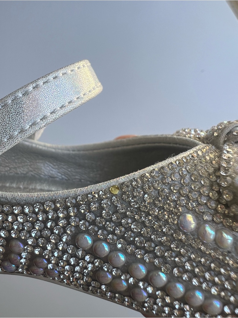 Doe A Dear Girls Silver Pearls and Rhinestones Bows Mary Jane Shoes 22/6 NWT - Picture 8 of 12